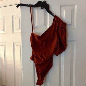Free People Rust One-Shoulder Bodysuit